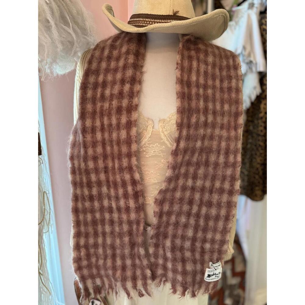 1960s Made in Scottland for Bloomingdales Mohair Scarf Rust/Cream Checkered
